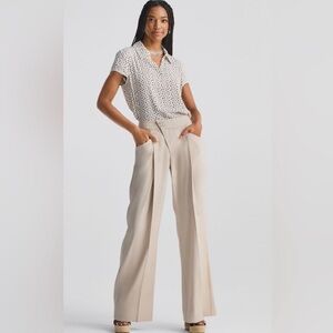 Cabi‎ Traipse Trousers High Waist Pleated Wide Leg Relaxed Linen Pant Biscotti 2